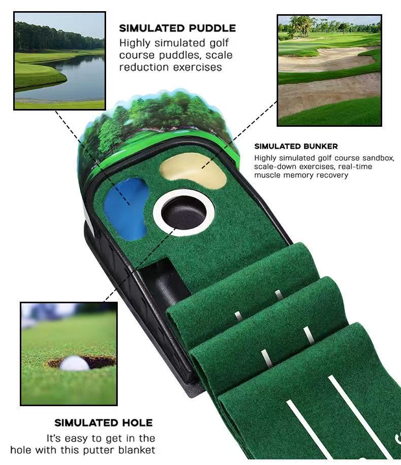 Golf sand hole push rod training device, practice tool, automatic indoor return ball, anti-skid green