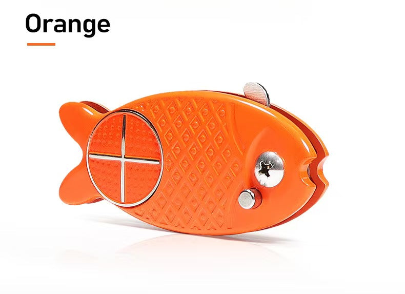 New Fish-Design Golf Divot Tool: Foldable Metal Head Ball Mark Repair Fork with Spring Action