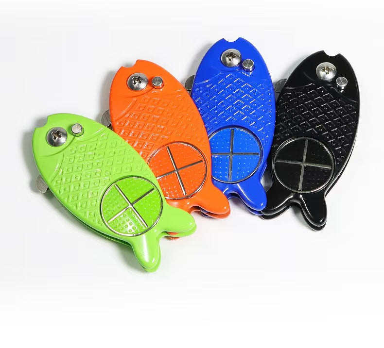 New Fish-Design Golf Divot Tool: Foldable Metal Head Ball Mark Repair Fork with Spring Action
