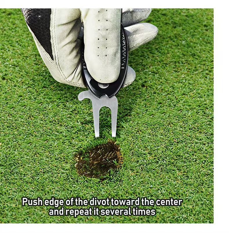 New Fish-Design Golf Divot Tool: Foldable Metal Head Ball Mark Repair Fork with Spring Action