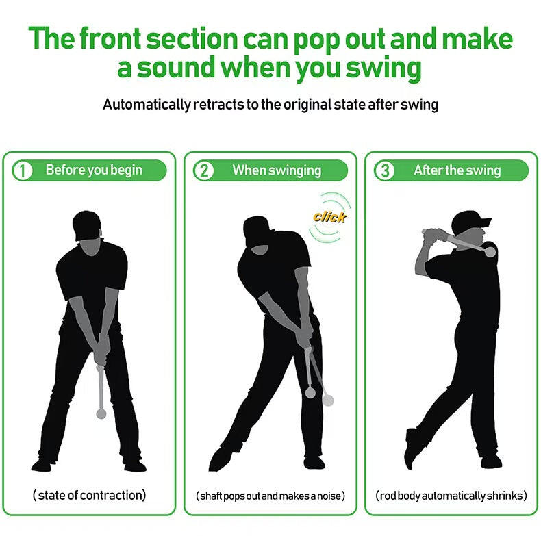 Audio Feedback Golf Swing Stick - Adjustable Length Trainer that produces a sound on each swing to promote proper tempo and form.