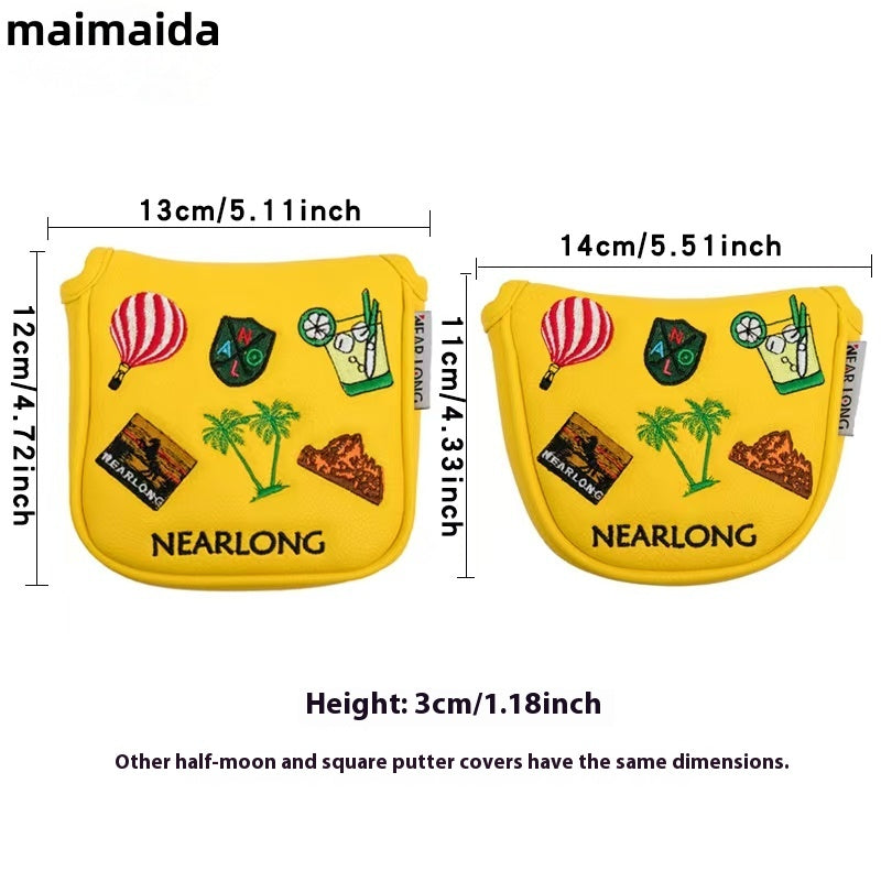 Golf putting rod cover, square semi-circular head cover, embroidered pattern, multiple options, waterproof magnetic suction opening and closing rod cover, golf cap cover