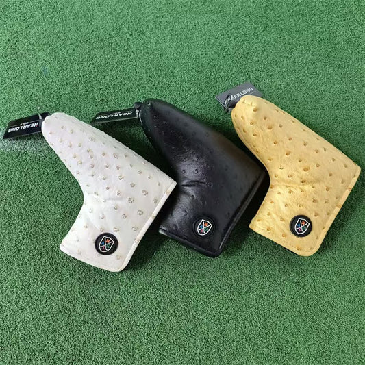 Golf L-shaped putter cover, woven ostrich pattern waterproof fabric plush lining magnetic buckle head cover