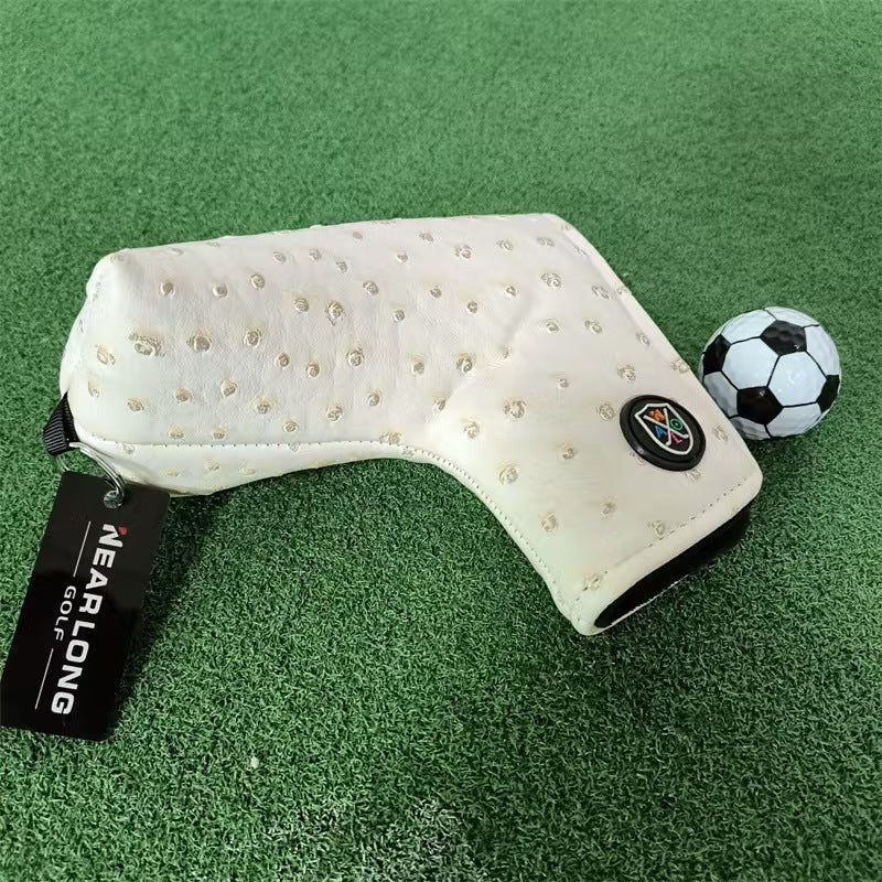 Golf L-shaped putter cover, woven ostrich pattern waterproof fabric plush lining magnetic buckle head cover