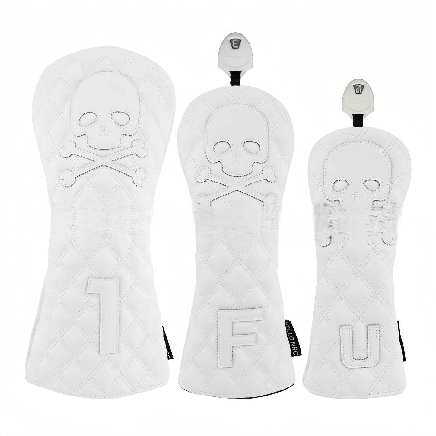 Golf club covers, colorful skeleton putter covers, embroidered putter covers, driver covers, fairway wood head covers, hybrid covers