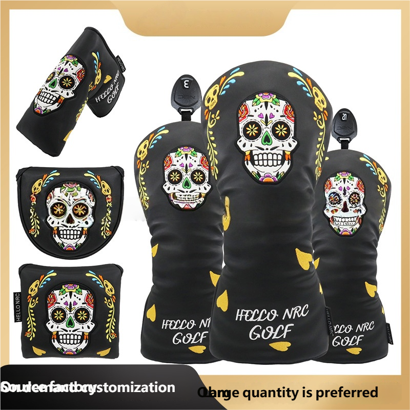 Golf club covers, colorful skeleton putter covers, embroidered putter covers, driver covers, fairway wood head covers, hybrid covers