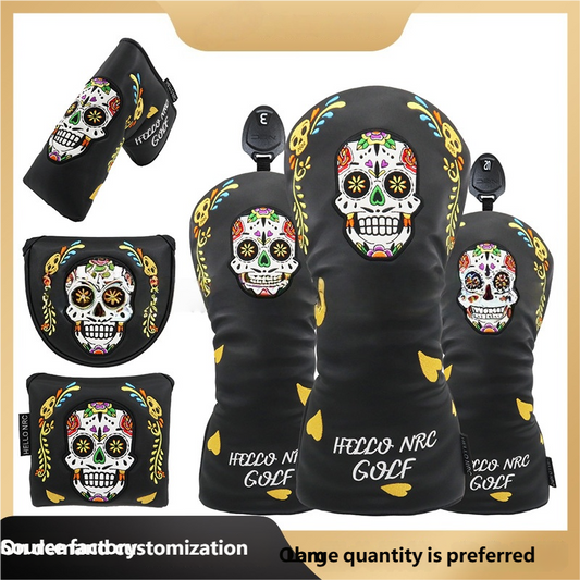 Golf club covers, colorful skeleton putter covers, embroidered putter covers, driver covers, fairway wood head covers, hybrid covers