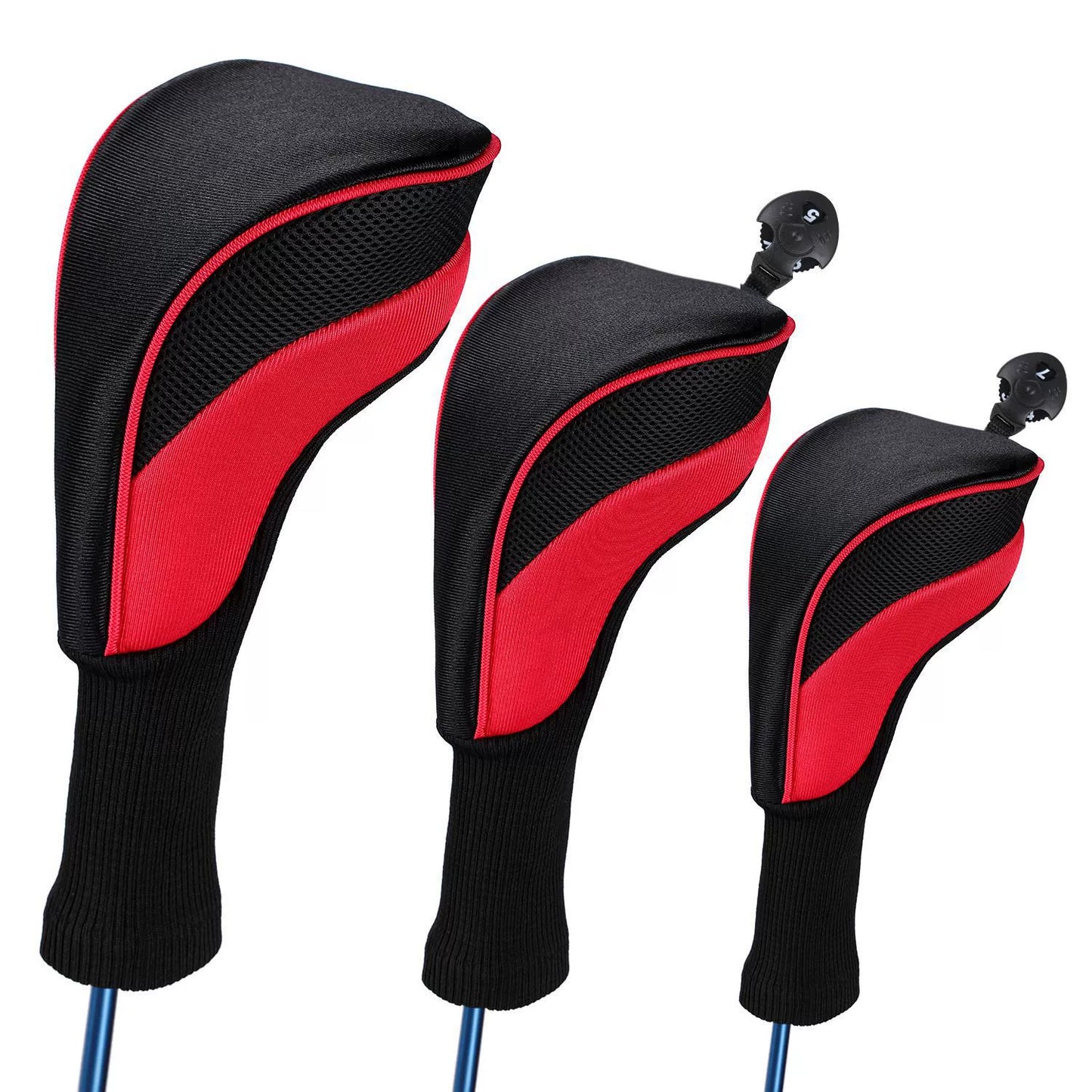 Golf club head covers for fairway woods, drivers, and hybrids, 3-piece long-neck mesh golf club head cover set for sports enthusiasts