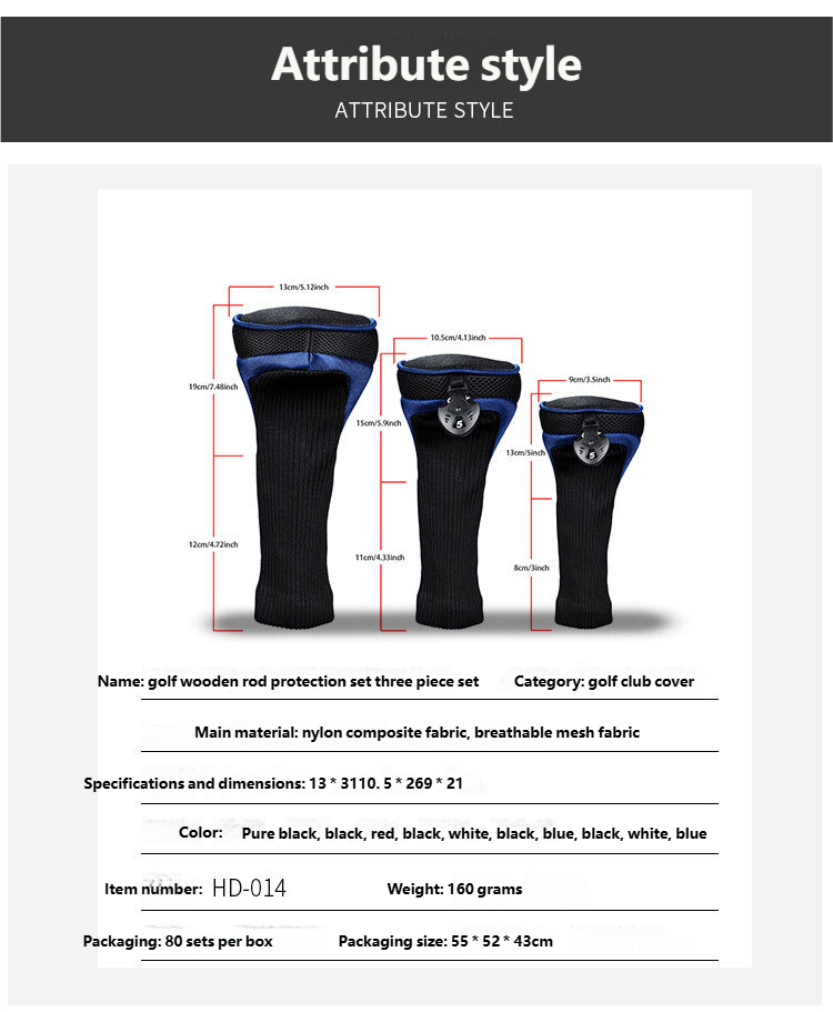 Golf club head covers for fairway woods, drivers, and hybrids, 3-piece long-neck mesh golf club head cover set for sports enthusiasts