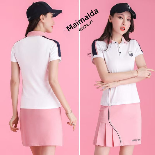 Golf ladies summer short sleeved T-shirt sports golf quick drying sweat wicking elastic breathable sunscreen top golf set moisture wicking golf Polo multi style customization