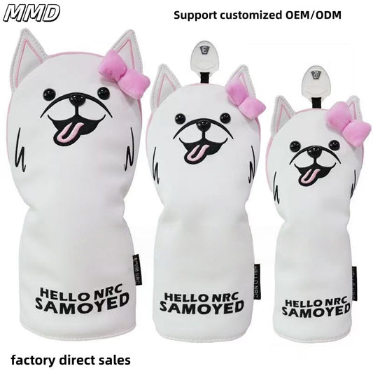 Golf club covers, full set of wood 1/3/5 protection covers, Samoyed wood club covers with cute cartoon colors, protective covers, iron covers, waterproof golf cap covers