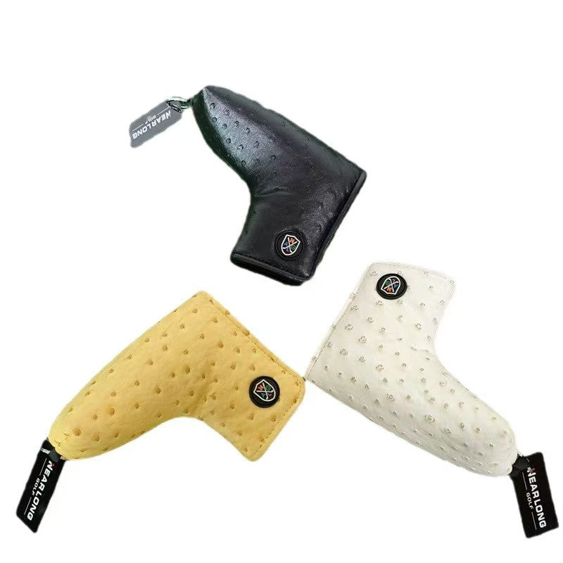 Golf L-shaped putter cover, woven ostrich pattern waterproof fabric plush lining magnetic buckle head cover