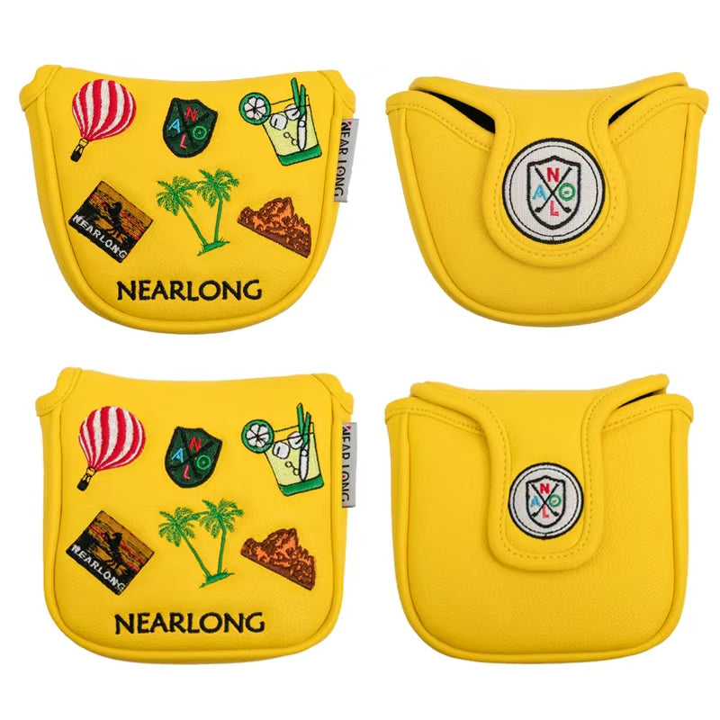 Golf putting rod cover, square semi-circular head cover, embroidered pattern, multiple options, waterproof magnetic suction opening and closing rod cover, golf cap cover