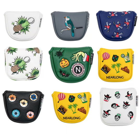 Golf putting rod cover, square semi-circular head cover, embroidered pattern, multiple options, waterproof magnetic suction opening and closing rod cover, golf cap cover