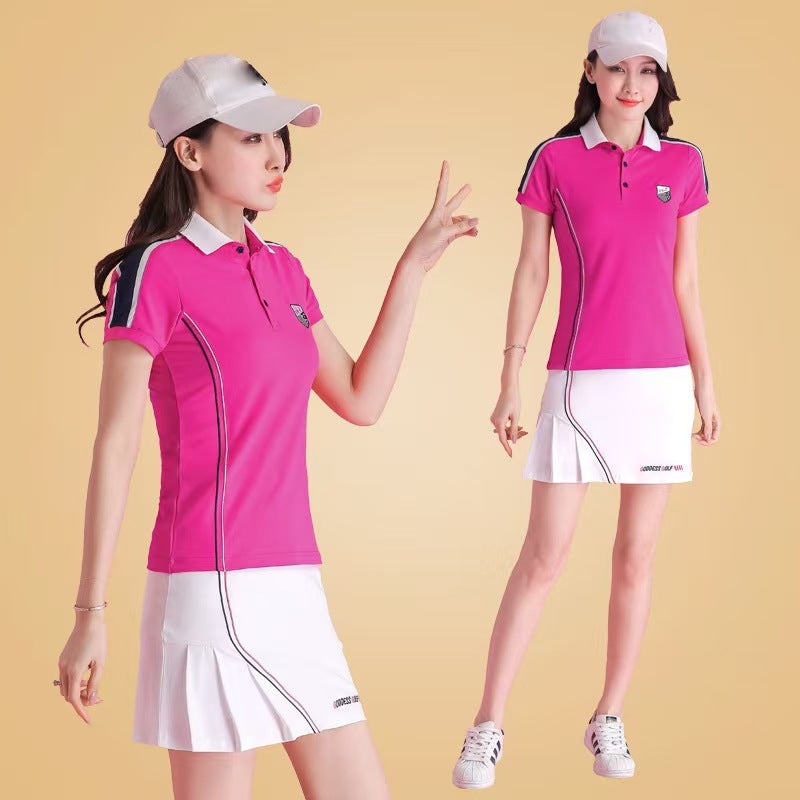 Golf ladies summer short sleeved T-shirt sports golf quick drying sweat wicking elastic breathable sunscreen top golf set moisture wicking golf Polo multi style customization