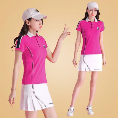 Golf ladies summer short sleeved T-shirt sports golf quick drying sweat wicking elastic breathable sunscreen top golf set moisture wicking golf Polo multi style customization