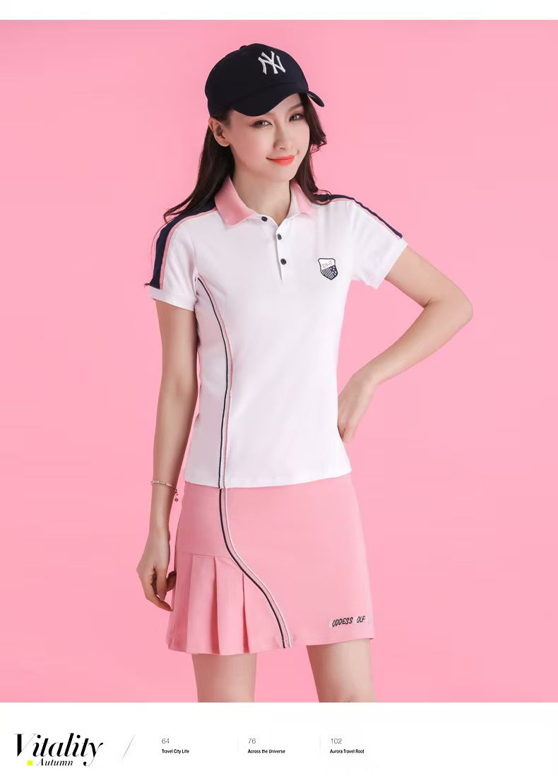 Golf ladies summer short sleeved T-shirt sports golf quick drying sweat wicking elastic breathable sunscreen top golf set moisture wicking golf Polo multi style customization