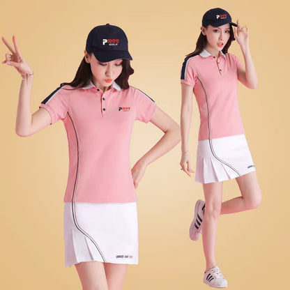 Golf ladies summer short sleeved T-shirt sports golf quick drying sweat wicking elastic breathable sunscreen top golf set moisture wicking golf Polo multi style customization
