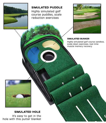 Golf sand hole push rod training device, practice tool, automatic indoor return ball, anti-skid green