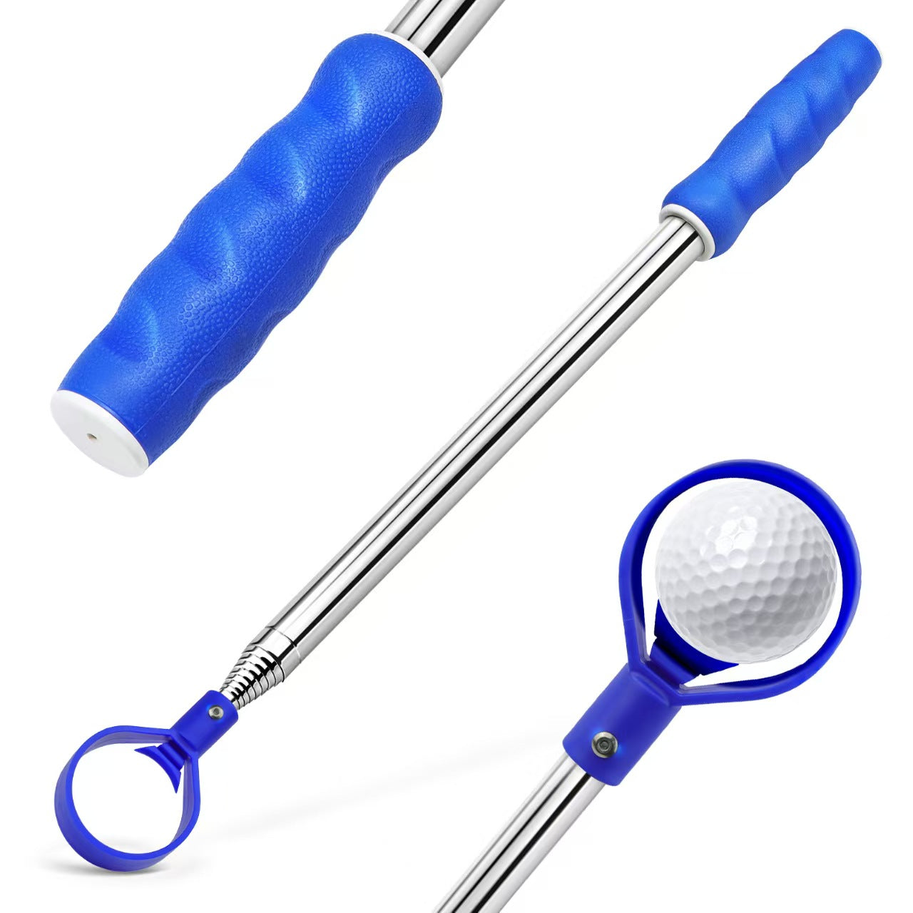 Golf Ball Retriever, White Cage with Blue-Yellow Grip (Factory Direct)