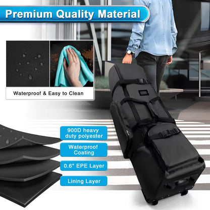 Golf aviation bag, portable and foldable with pulley, ball bag, club bag